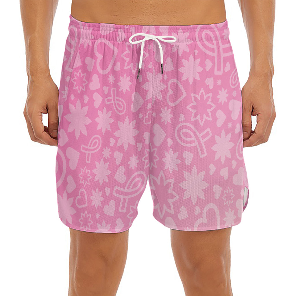 Cute Pink Breast Cancer Pattern Print Men's Split Running Shorts
