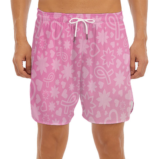 Cute Pink Breast Cancer Pattern Print Men's Split Running Shorts