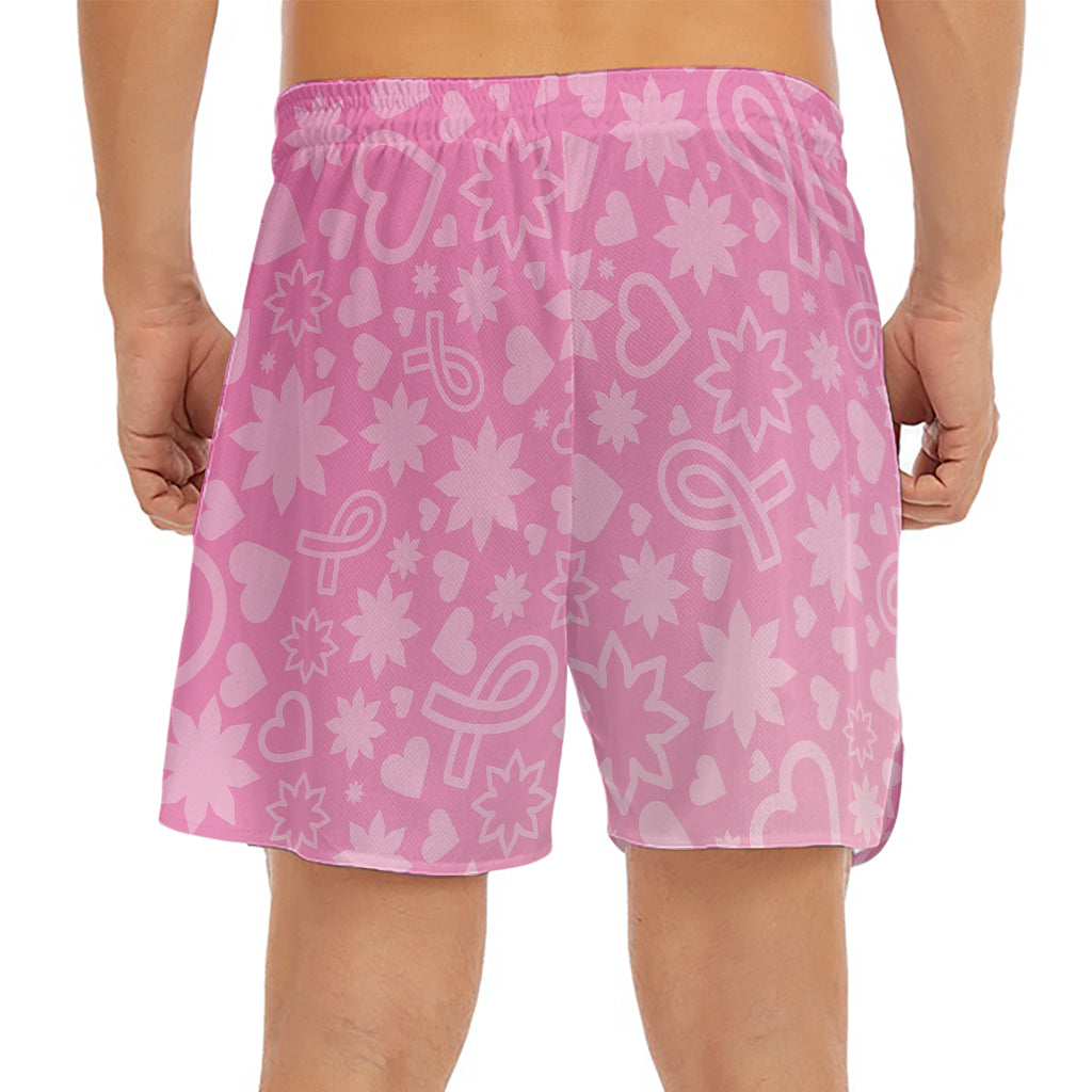 Cute Pink Breast Cancer Pattern Print Men's Split Running Shorts