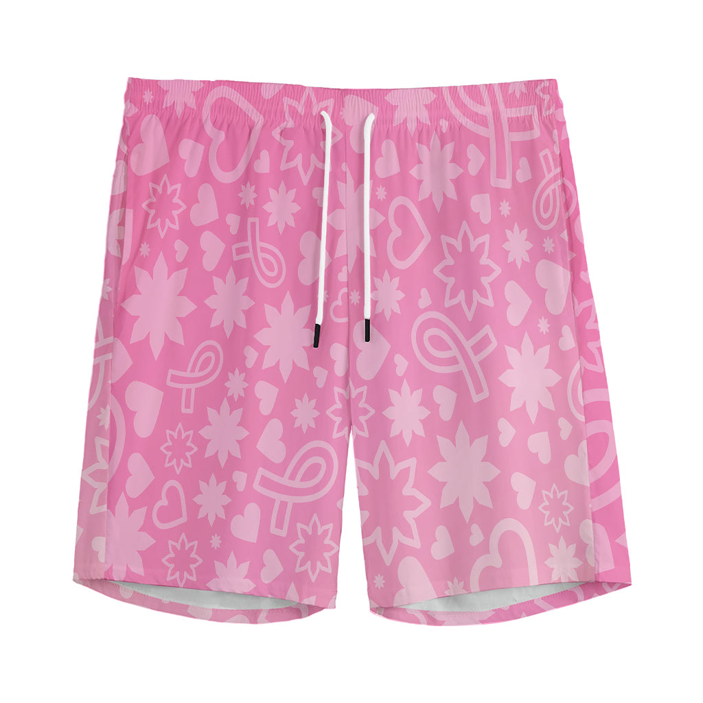 Cute Pink Breast Cancer Pattern Print Men's Sports Shorts