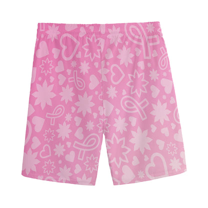 Cute Pink Breast Cancer Pattern Print Men's Sports Shorts