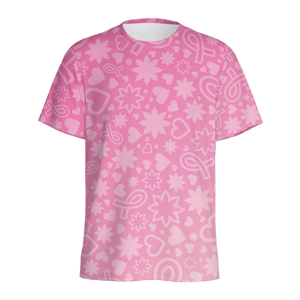 Cute Pink Breast Cancer Pattern Print Men's Sports T-Shirt