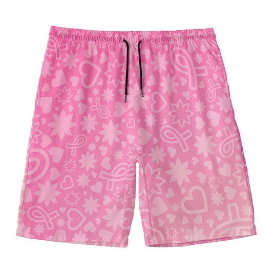 Cute Pink Breast Cancer Pattern Print Men's Swim Trunks