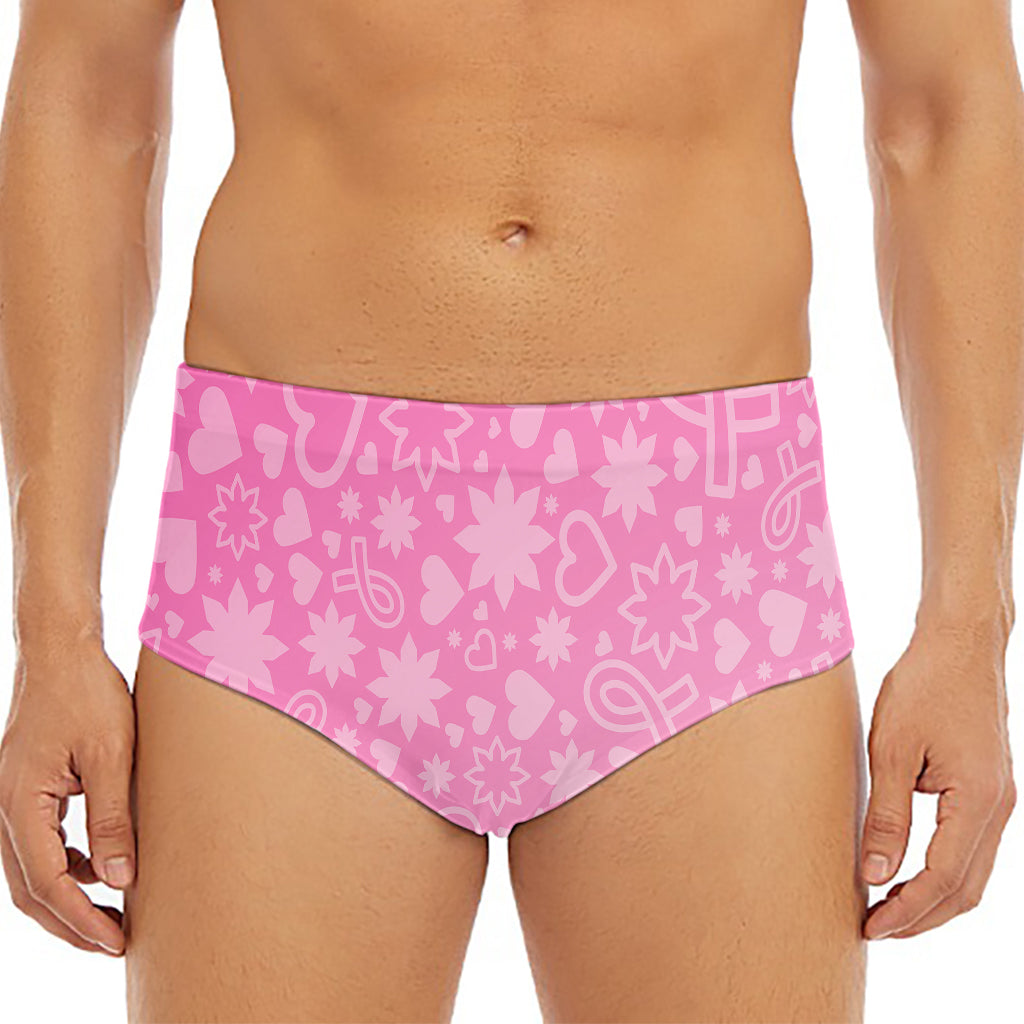 Cute Pink Breast Cancer Pattern Print Men's Triangle Swim Briefs