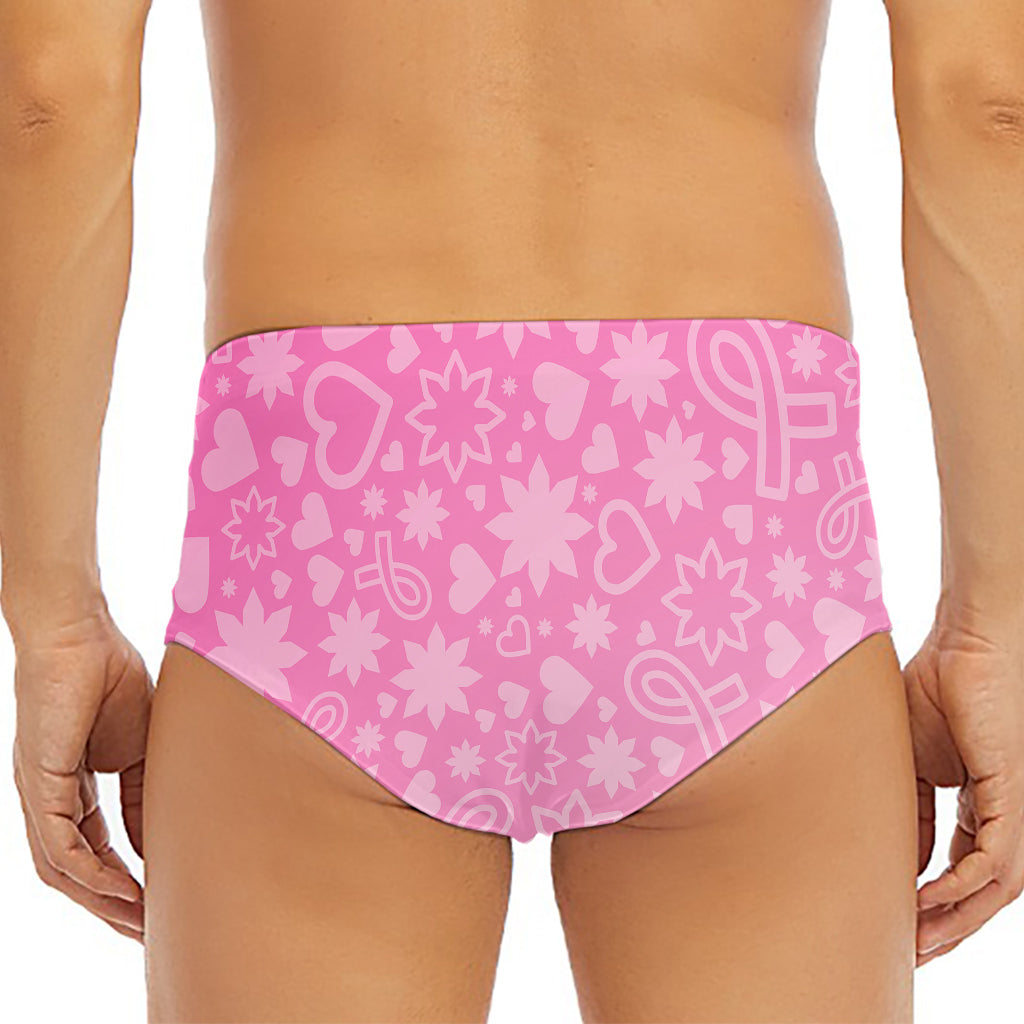 Cute Pink Breast Cancer Pattern Print Men's Triangle Swim Briefs