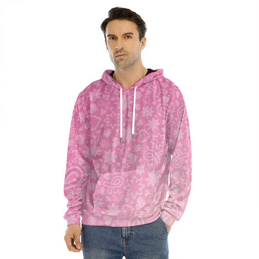 Cute Pink Breast Cancer Pattern Print Men's Velvet Pullover Hoodie