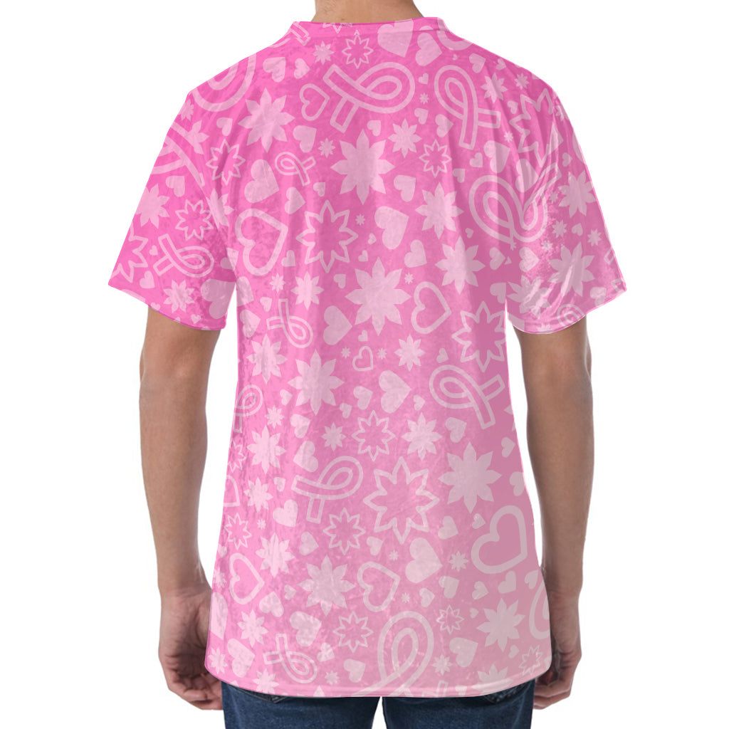 Cute Pink Breast Cancer Pattern Print Men's Velvet T-Shirt