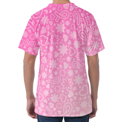 Cute Pink Breast Cancer Pattern Print Men's Velvet T-Shirt
