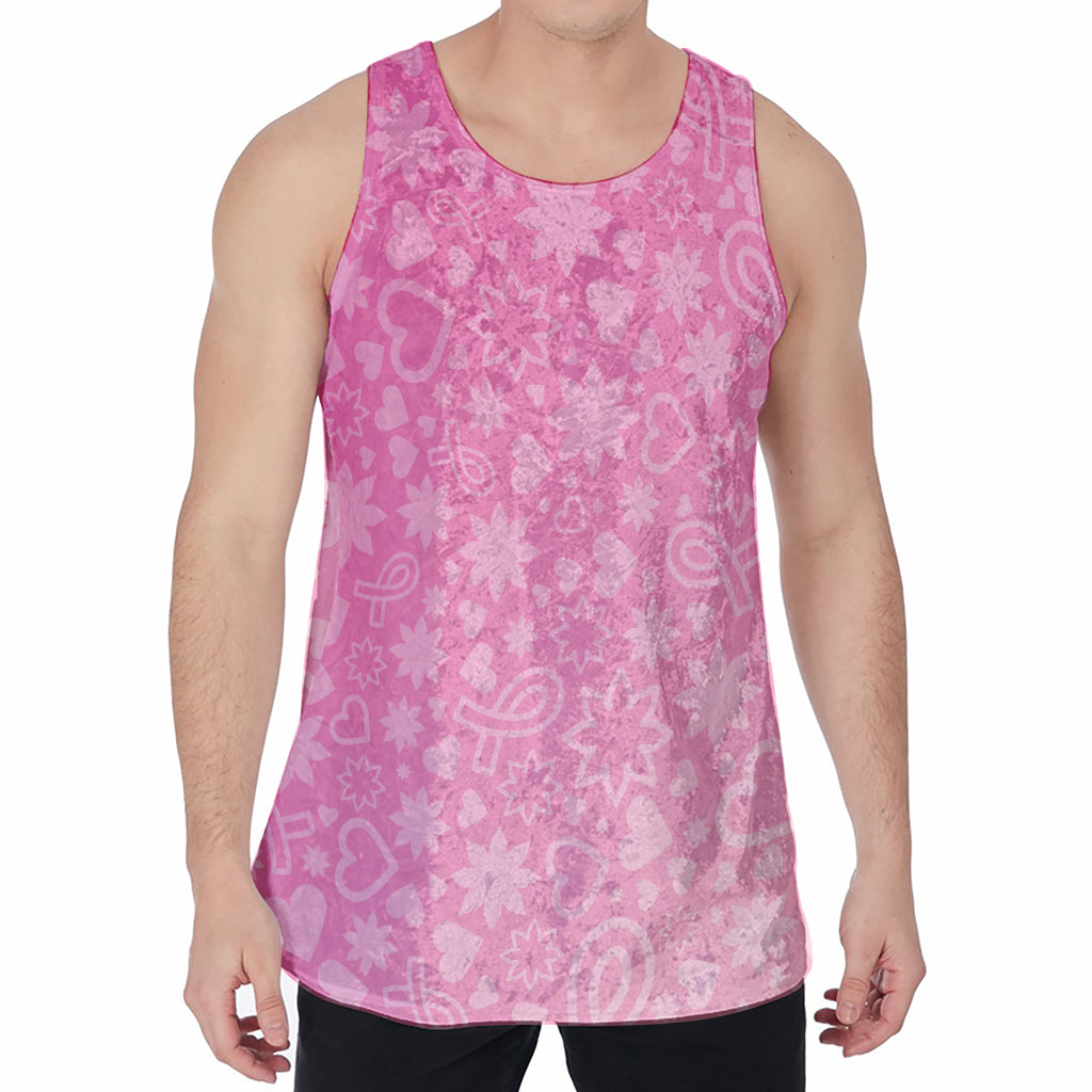 Cute Pink Breast Cancer Pattern Print Men's Velvet Tank Top