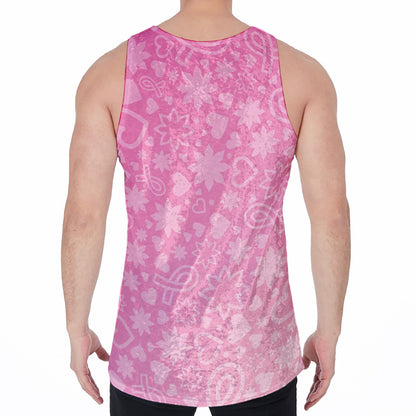 Cute Pink Breast Cancer Pattern Print Men's Velvet Tank Top