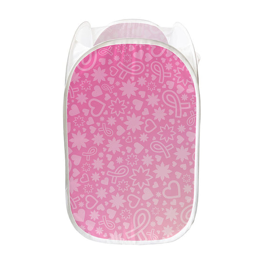 Cute Pink Breast Cancer Pattern Print Mesh Laundry Hamper