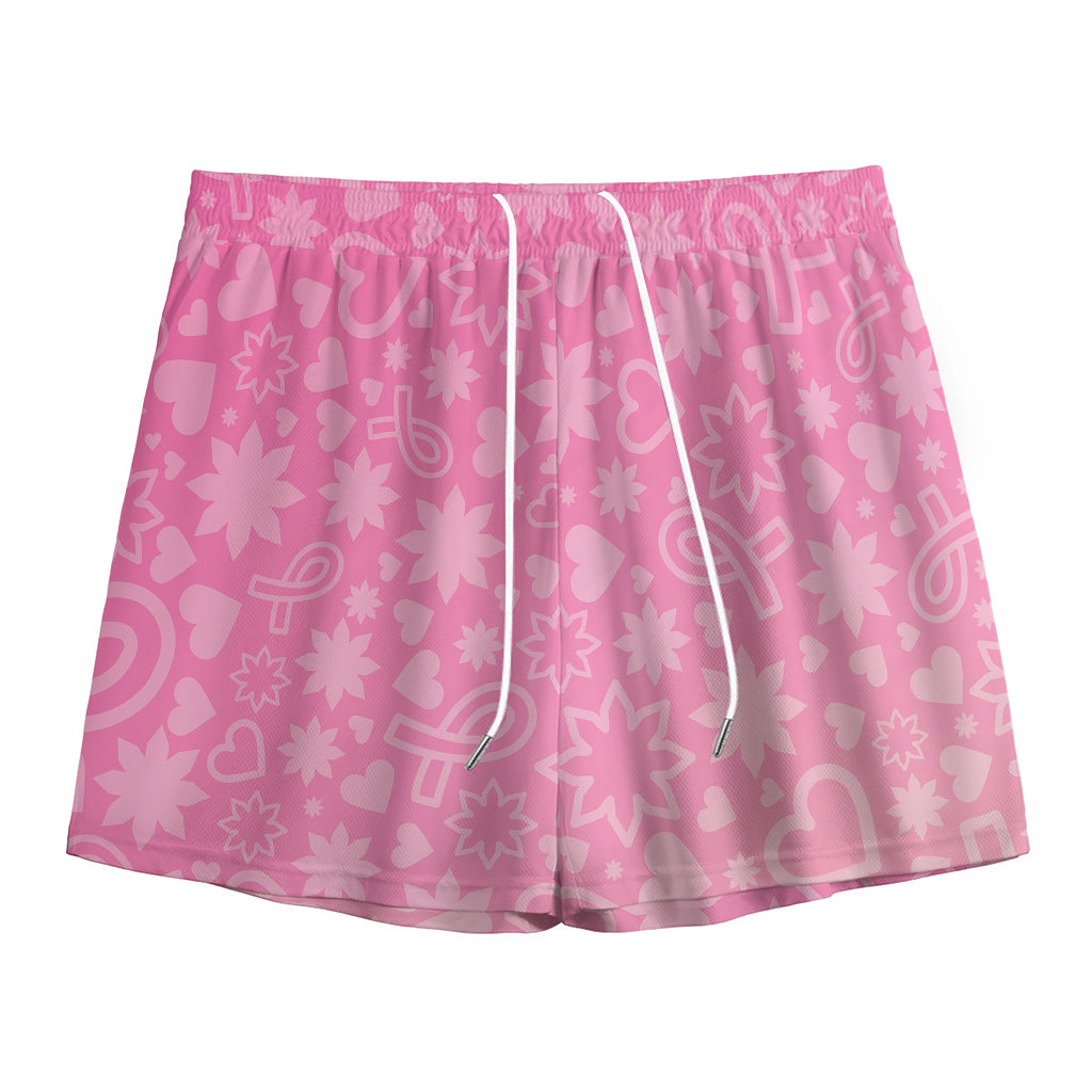 Cute Pink Breast Cancer Pattern Print Mesh Shorts