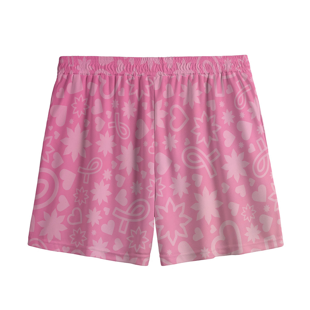 Cute Pink Breast Cancer Pattern Print Mesh Shorts