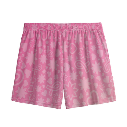 Cute Pink Breast Cancer Pattern Print Mesh Shorts