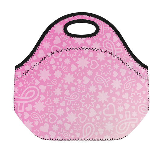 Cute Pink Breast Cancer Pattern Print Neoprene Lunch Bag