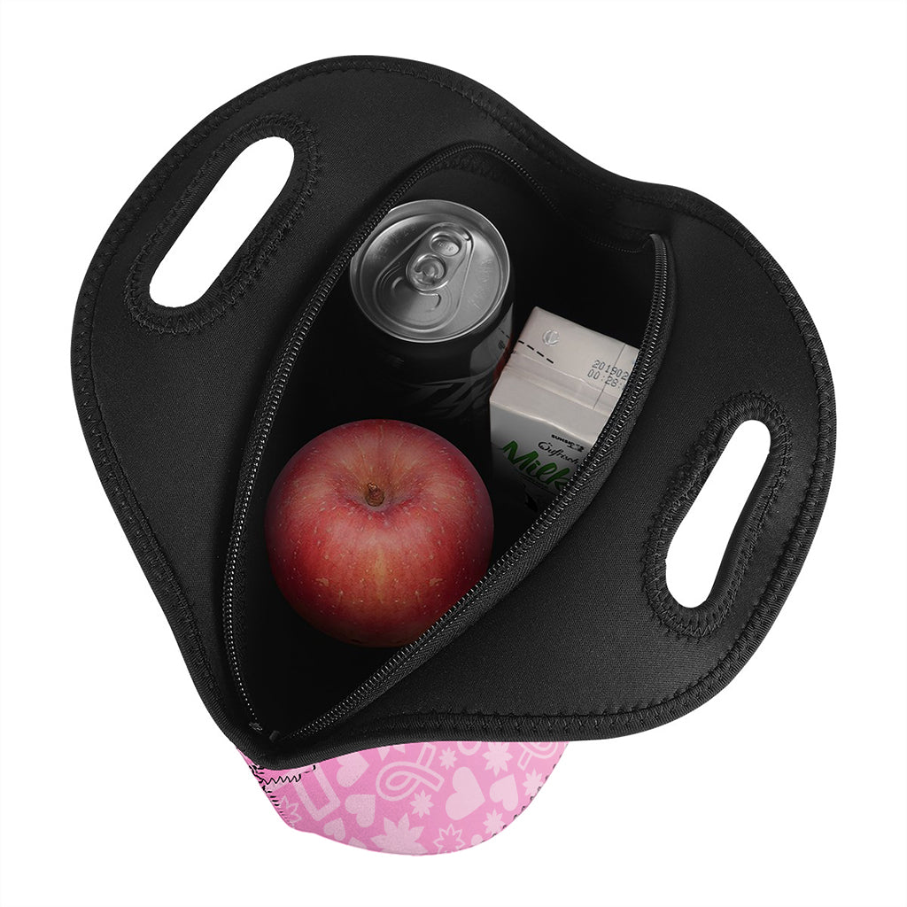 Cute Pink Breast Cancer Pattern Print Neoprene Lunch Bag