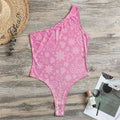 Cute Pink Breast Cancer Pattern Print One Shoulder Bodysuit