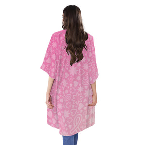 Cute Pink Breast Cancer Pattern Print Open Front Beach Cover Up