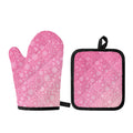 Cute Pink Breast Cancer Pattern Print Oven Mitt And Pot Holder Set