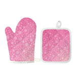 Cute Pink Breast Cancer Pattern Print Oven Mitt And Pot Holder Set