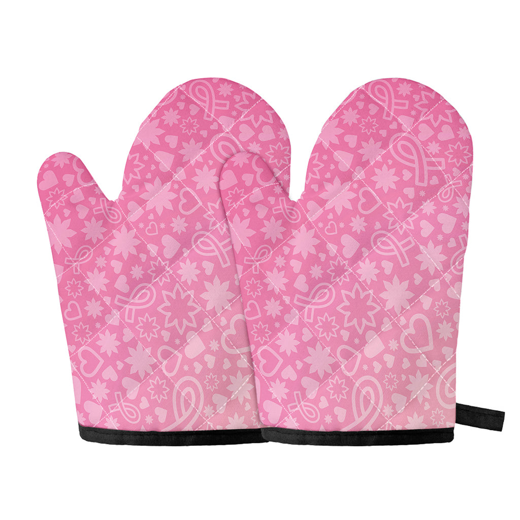 Cute Pink Breast Cancer Pattern Print Oven Mitts