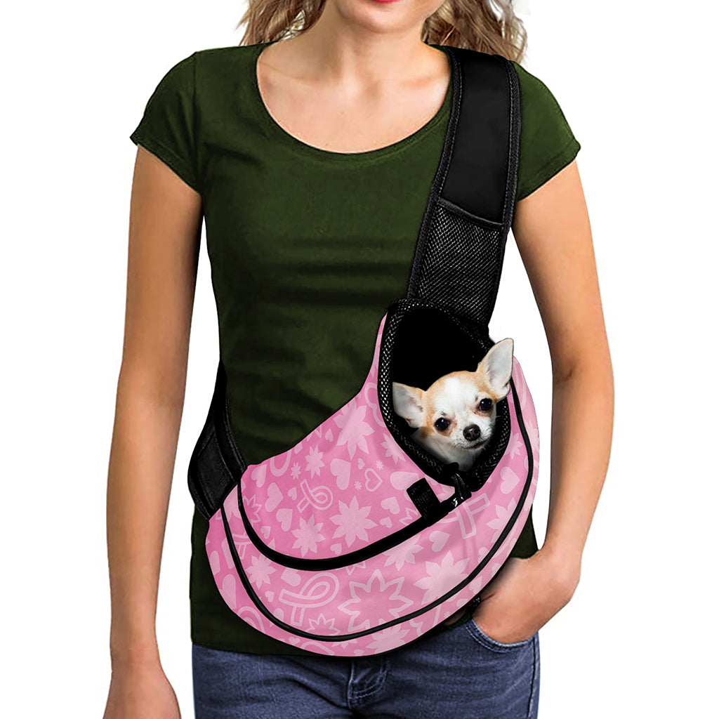 Cute Pink Breast Cancer Pattern Print Pet Sling Carrier