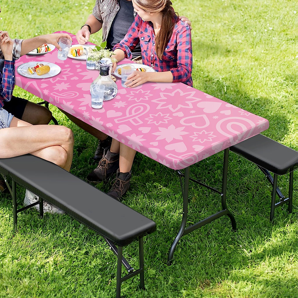 Cute Pink Breast Cancer Pattern Print Picnic Table Cover