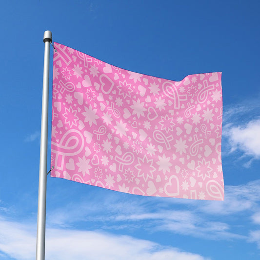 Cute Pink Breast Cancer Pattern Print Polyester Flag