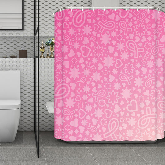 Cute Pink Breast Cancer Pattern Print Polyester Shower Curtain