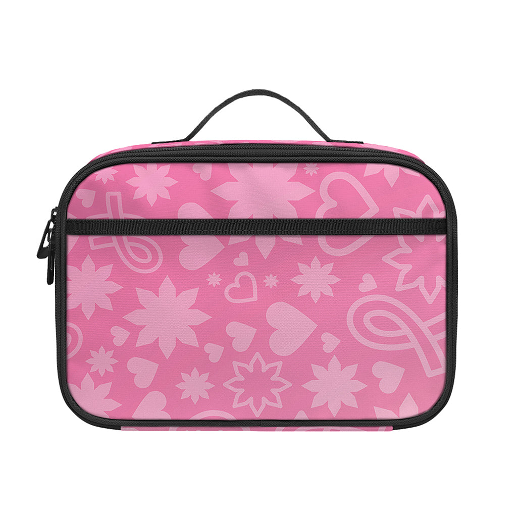 Cute Pink Breast Cancer Pattern Print Portable Lunch Bag