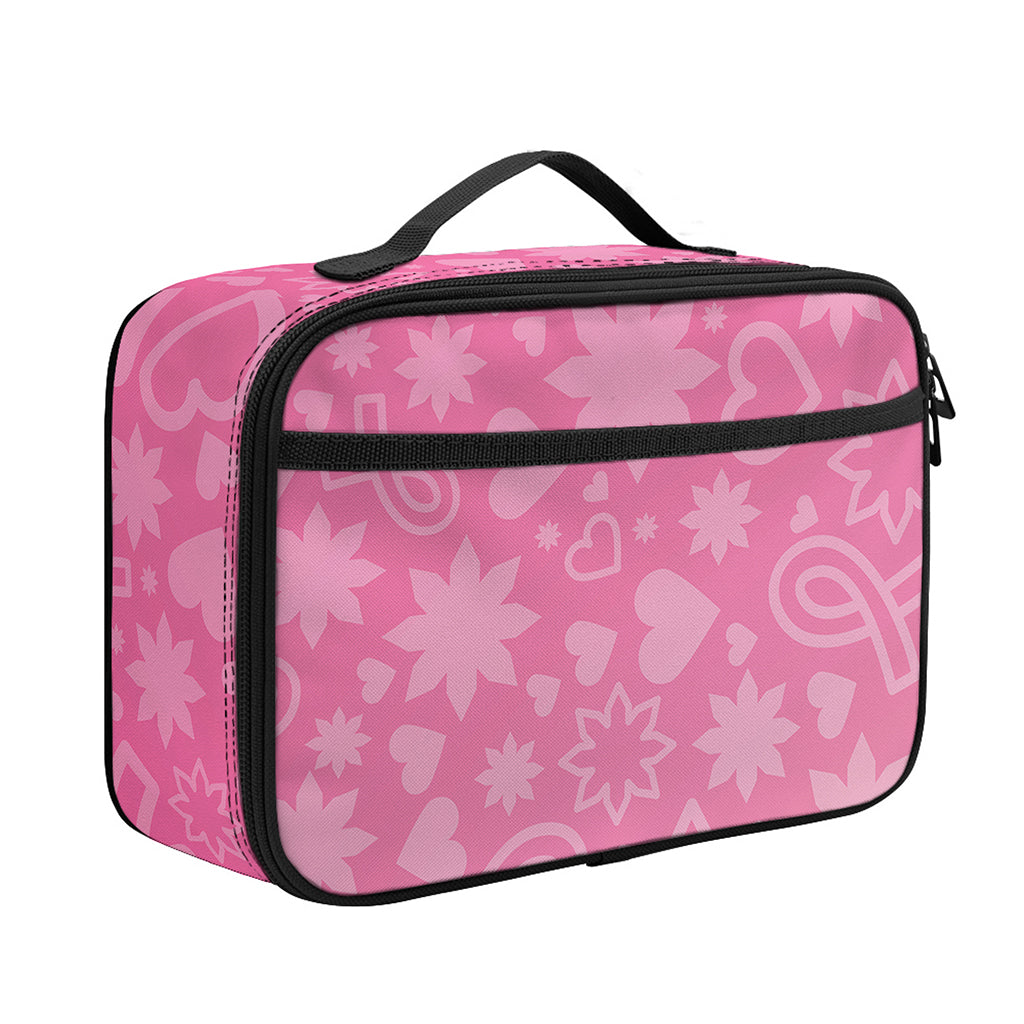 Cute Pink Breast Cancer Pattern Print Portable Lunch Bag