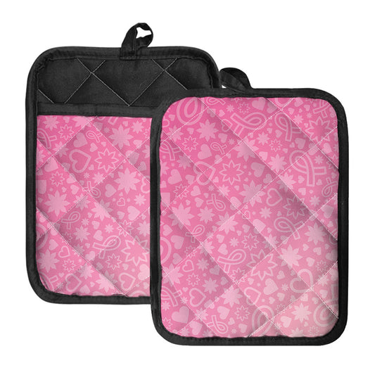 Cute Pink Breast Cancer Pattern Print Pot Holders With Pocket