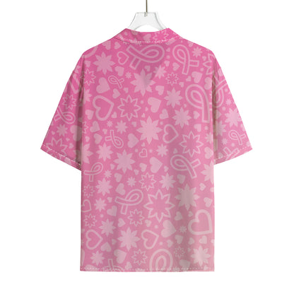 Cute Pink Breast Cancer Pattern Print Rayon Hawaiian Shirt