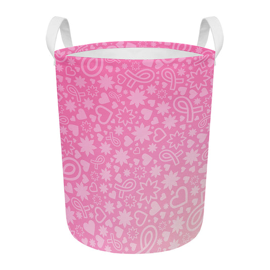 Cute Pink Breast Cancer Pattern Print Round Laundry Basket