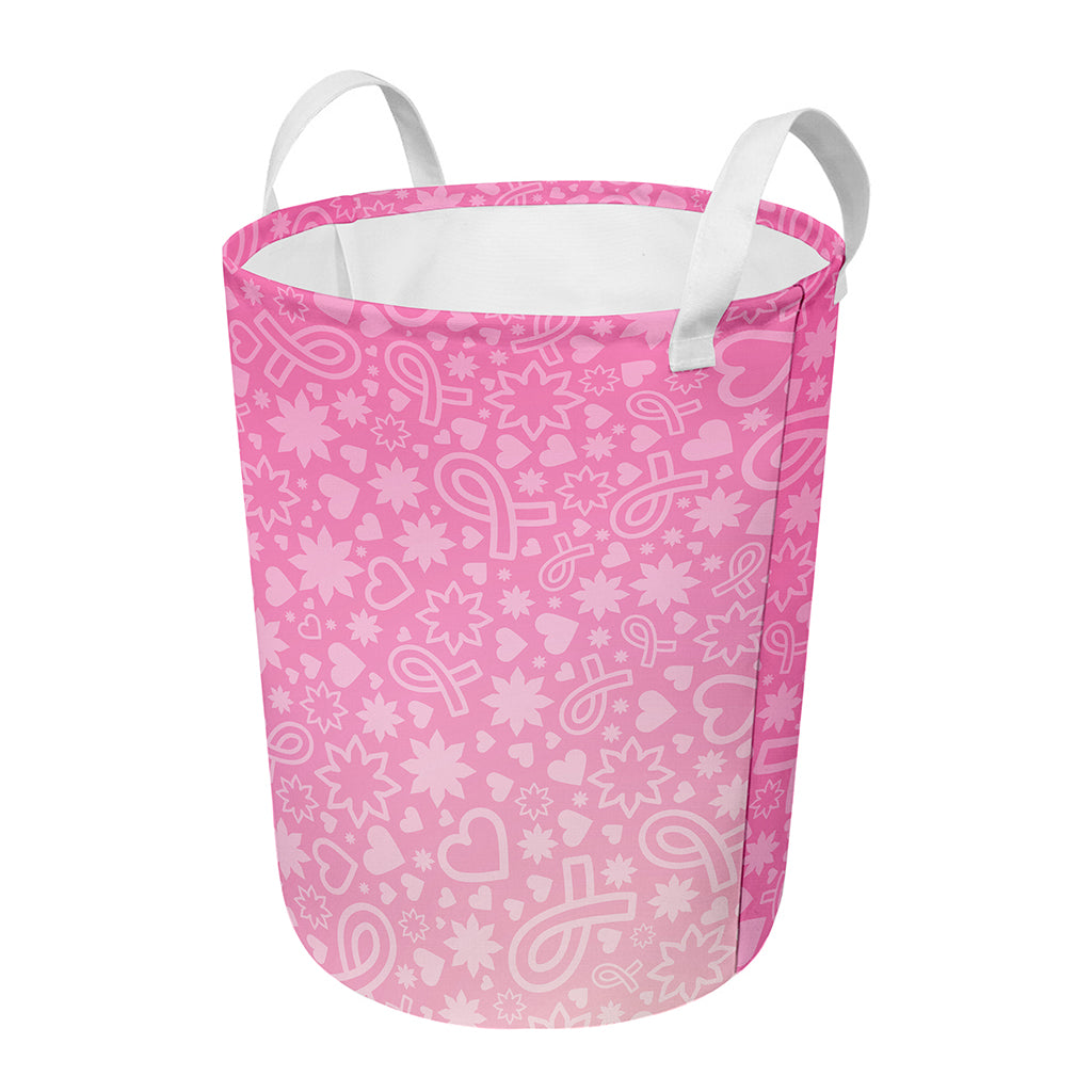 Cute Pink Breast Cancer Pattern Print Round Laundry Basket
