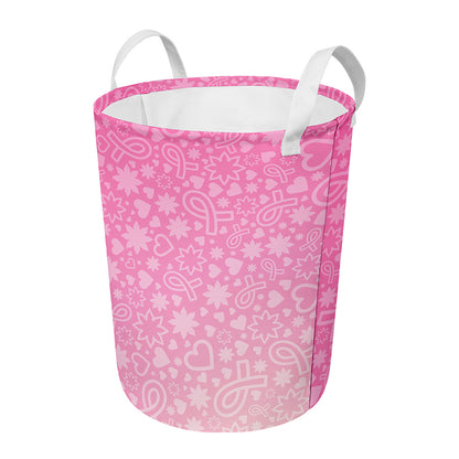 Cute Pink Breast Cancer Pattern Print Round Laundry Basket