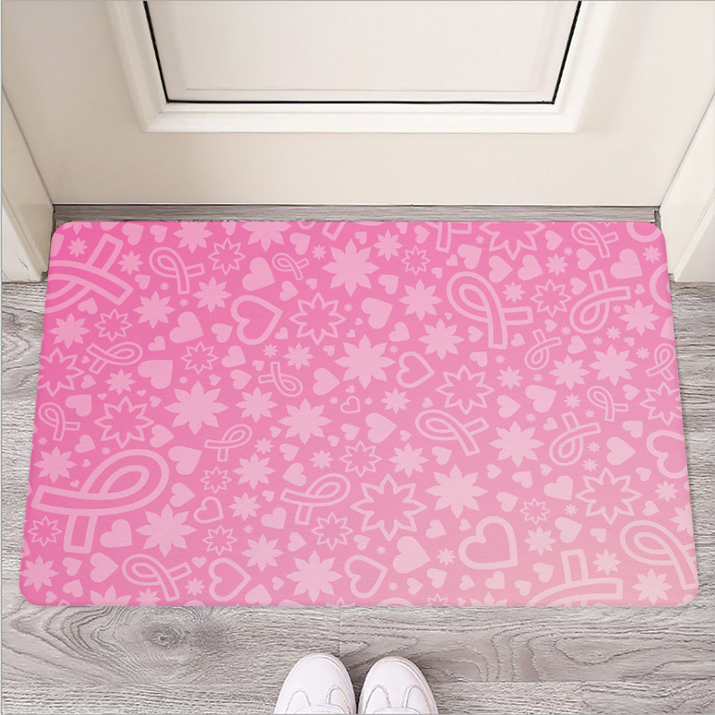 Cute Pink Breast Cancer Pattern Print Rubber Doormat