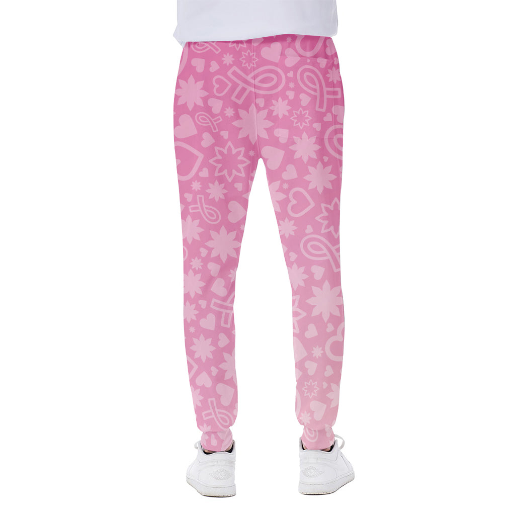 Cute Pink Breast Cancer Pattern Print Scuba Joggers