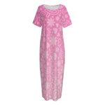 Cute Pink Breast Cancer Pattern Print Short Sleeve Long Nightdress