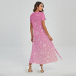 Cute Pink Breast Cancer Pattern Print Short Sleeve Maxi Dress