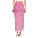 Cute Pink Breast Cancer Pattern Print Side Slit Maxi Skirt