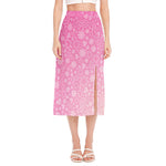 Cute Pink Breast Cancer Pattern Print Side Slit Midi Skirt