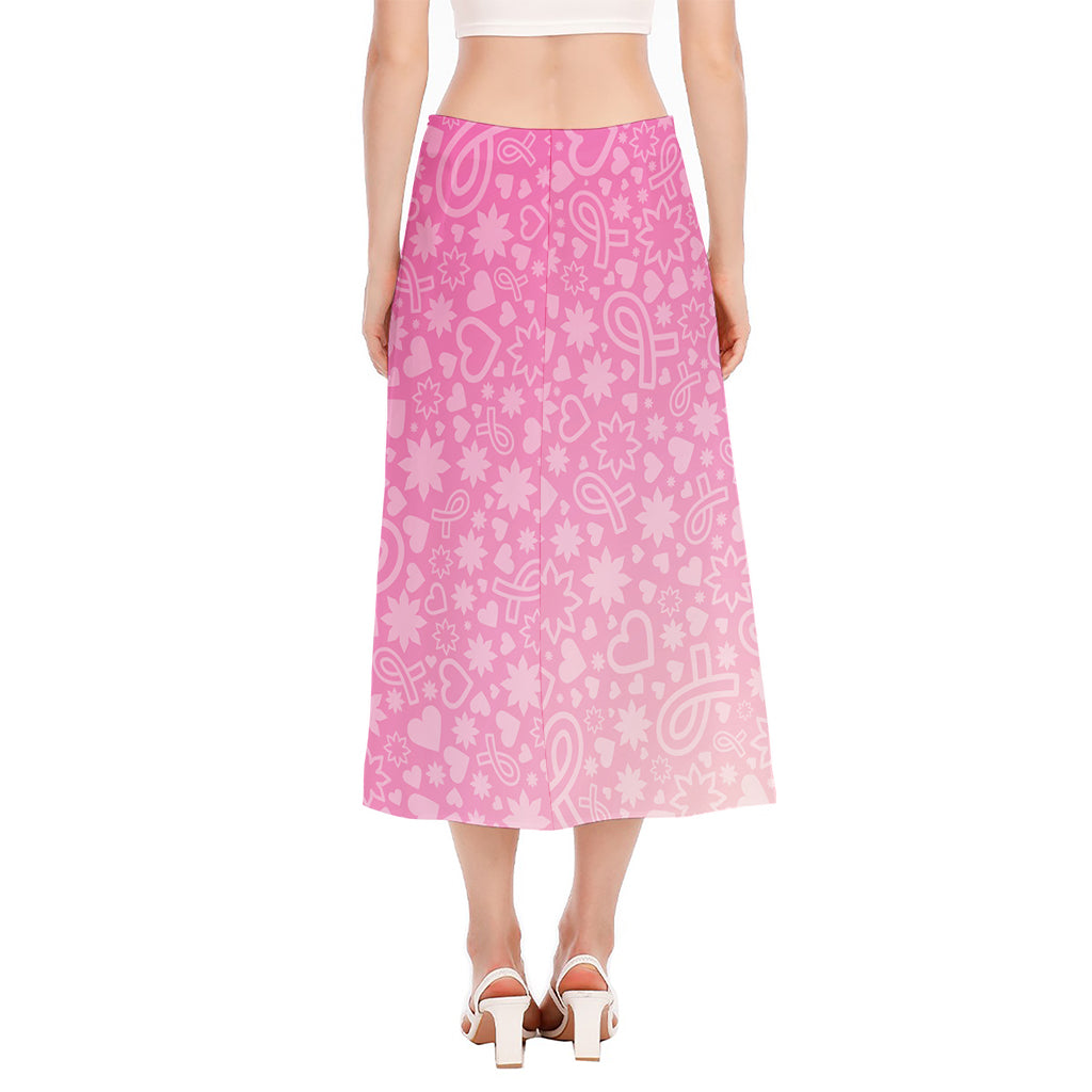 Cute Pink Breast Cancer Pattern Print Side Slit Midi Skirt