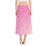 Cute Pink Breast Cancer Pattern Print Side Slit Midi Skirt