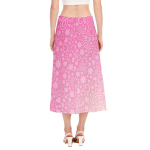 Cute Pink Breast Cancer Pattern Print Side Slit Midi Skirt