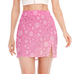 Cute Pink Breast Cancer Pattern Print Side Slit Mini Skirt