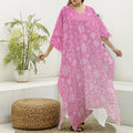 Cute Pink Breast Cancer Pattern Print Silk V-Neck Kaftan Dress