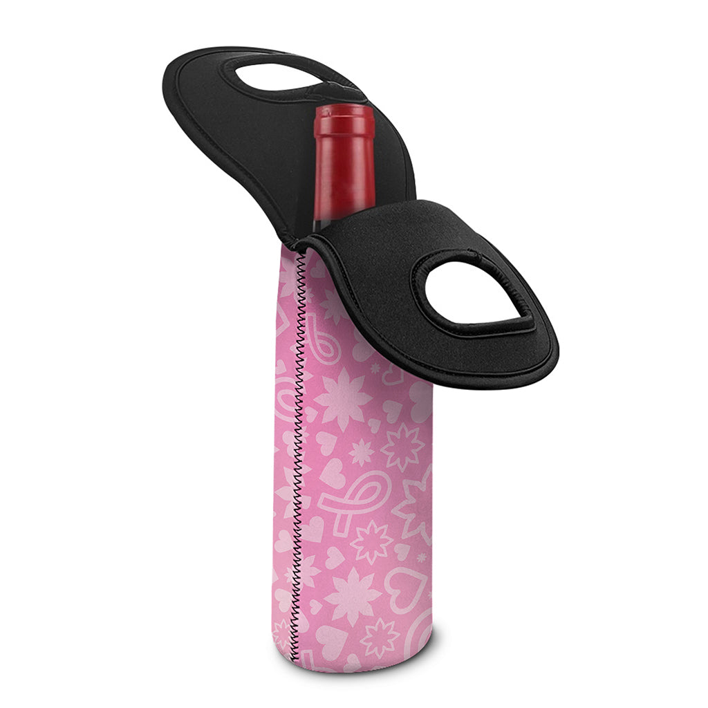Cute Pink Breast Cancer Pattern Print Single Neoprene Wine Tote