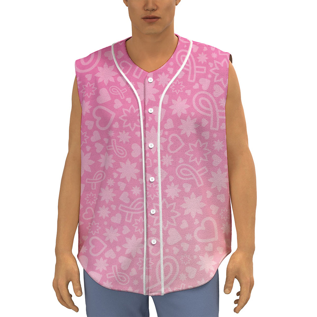 Cute Pink Breast Cancer Pattern Print Sleeveless Baseball Jersey