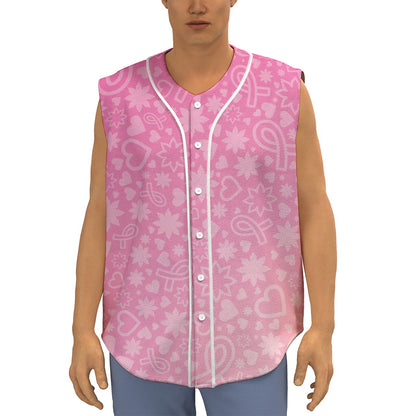 Cute Pink Breast Cancer Pattern Print Sleeveless Baseball Jersey